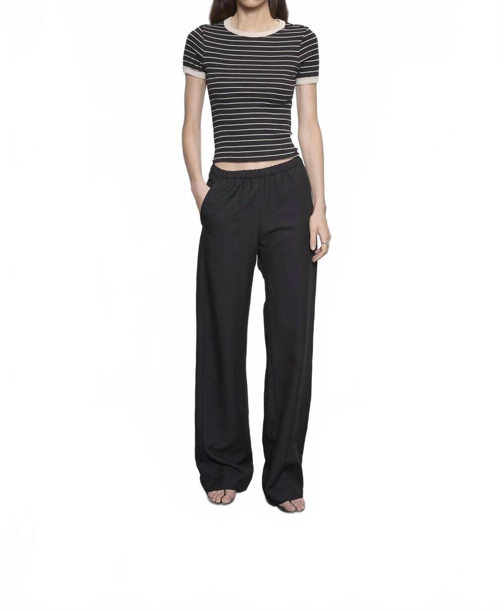 NEW ENZA COSTA cotton stripe classic short sleeve tee in black/wheat